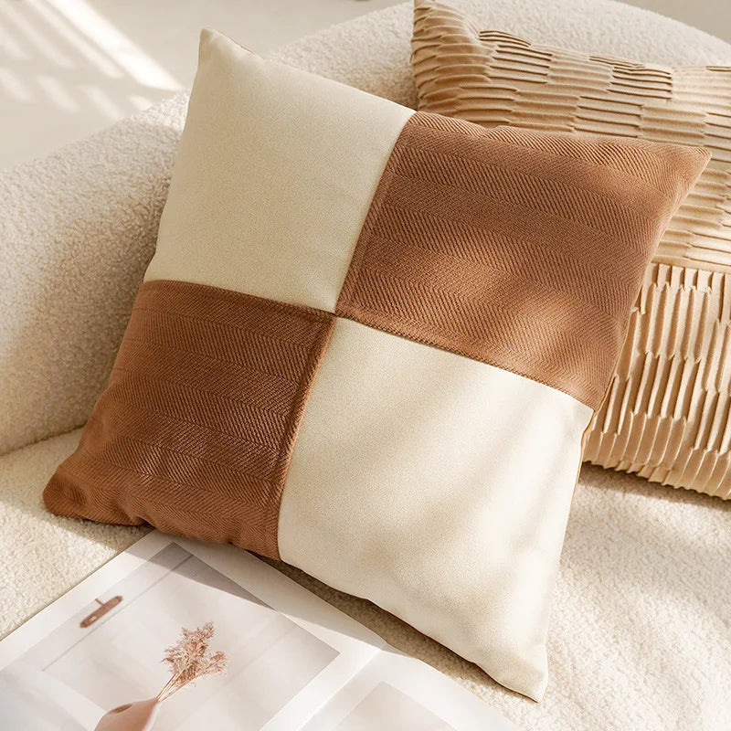 Brown Vintage Nordic Throw Pillow Cover – Light Luxury Patchwork Cushion Cover 45x45cm