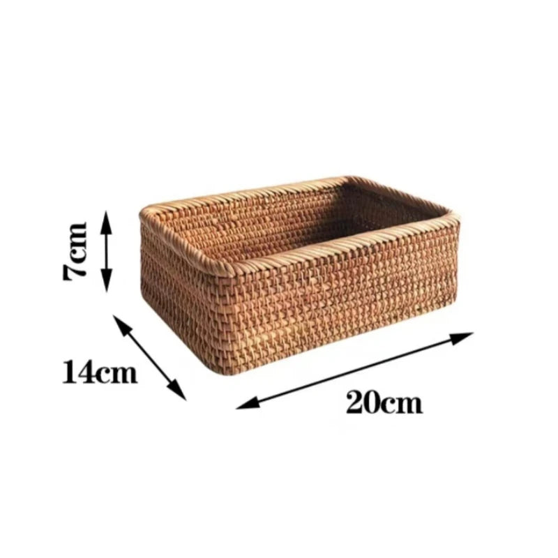 Handmade Rattan Nesting Baskets – Set of 3 Rectangular Wicker Storage Baskets