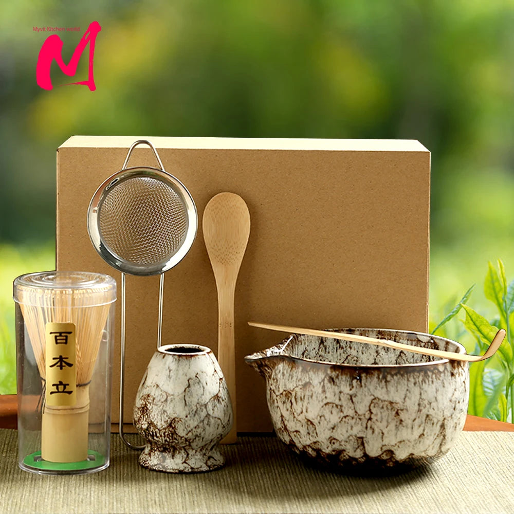 6-Piece Japanese Matcha Tea Set – Bamboo Whisk, Ceramic Bowl & Tea-Making Tools