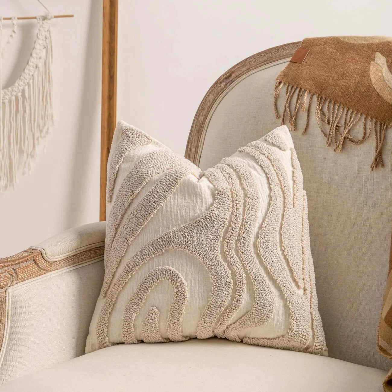 Boho Chenille Geometric Throw Pillow Cover – Soft Jacquard Cushion Cover 45x45cm