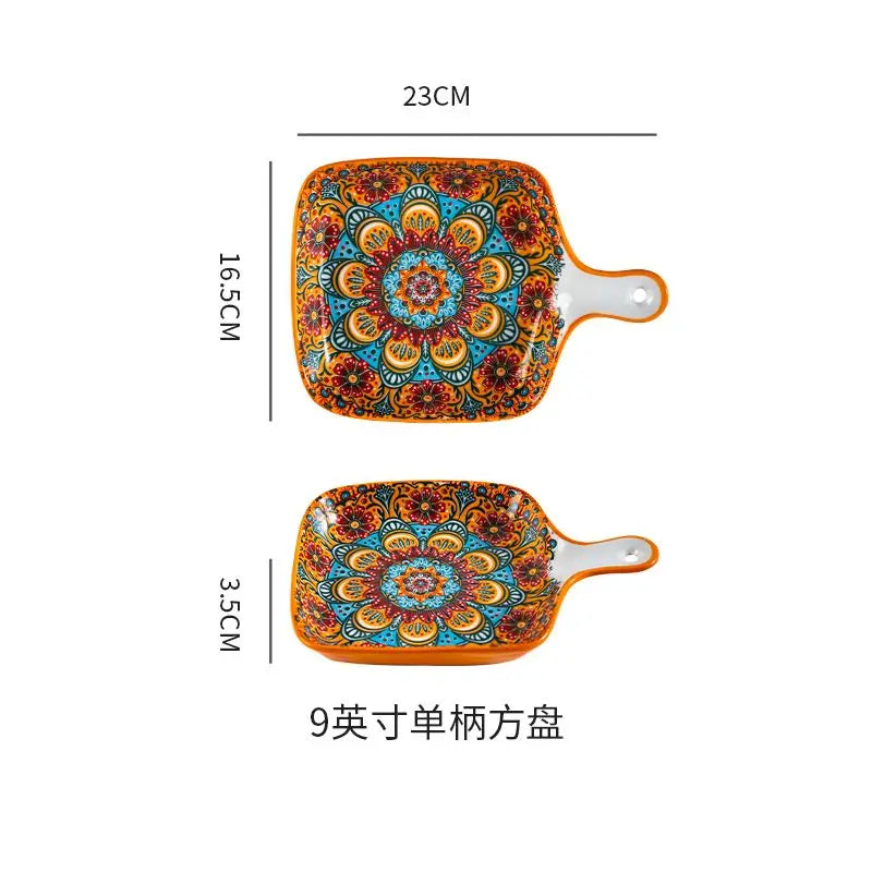 Bohemian Ceramic Rice Bowl with Handle – Soup, Noodle & Sauce Serving Bowl