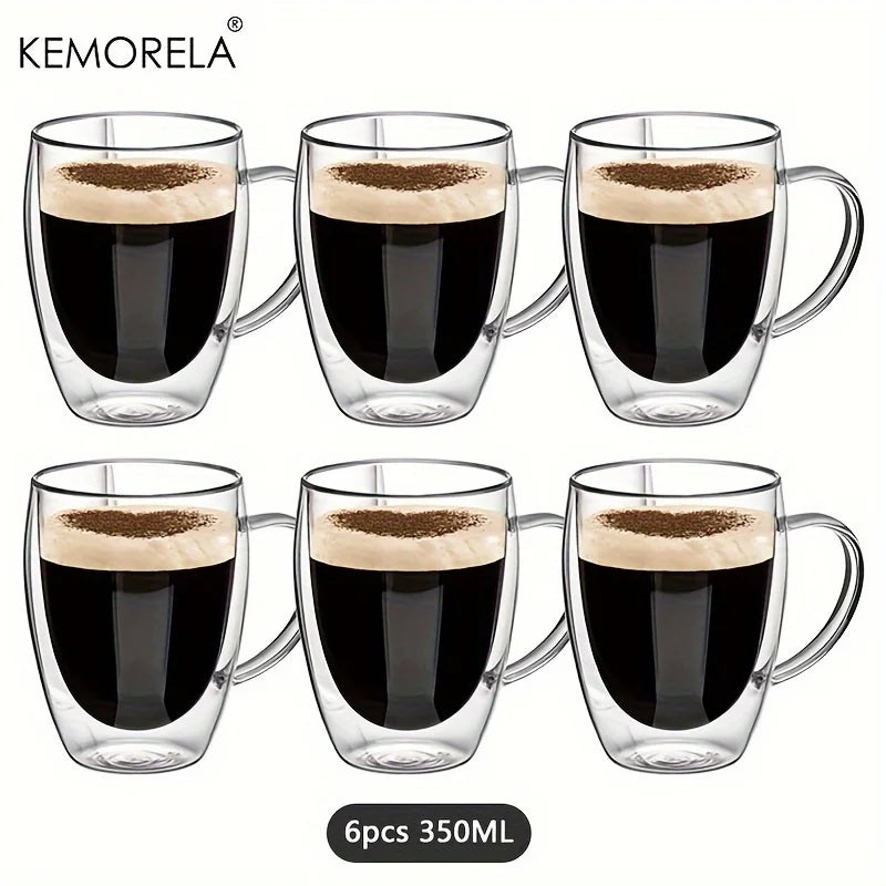 Double Wall Glass Coffee Mug with Handle – 350ml Transparent Cup for Coffee, Tea & Cappuccino