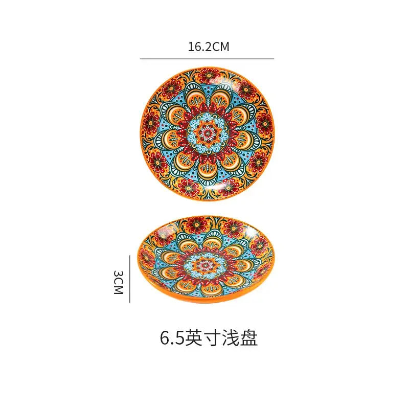 Bohemian Ceramic Rice Bowl with Handle – Soup, Noodle & Sauce Serving Bowl