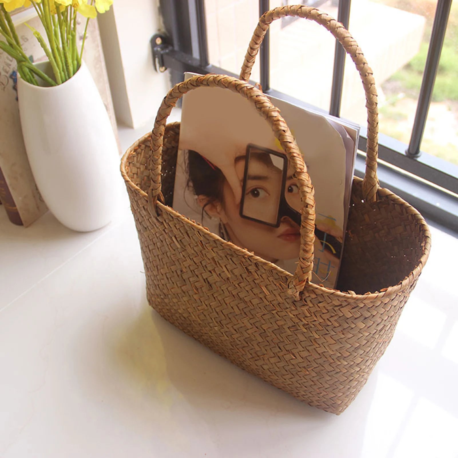 Handwoven Seagrass Basket – Boho Storage & Home Decor Organizer