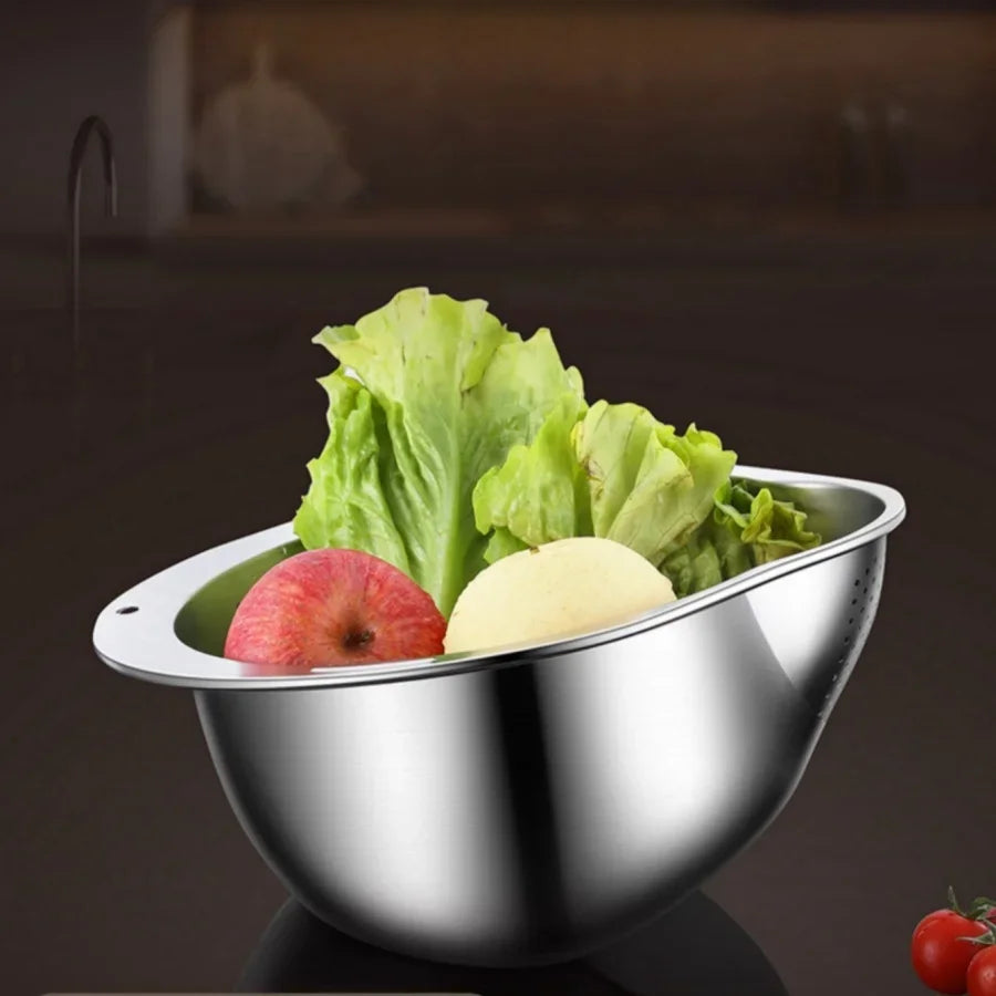 Stainless Steel Rice Washer & Strainer Bowl – Fruit & Vegetable Colander