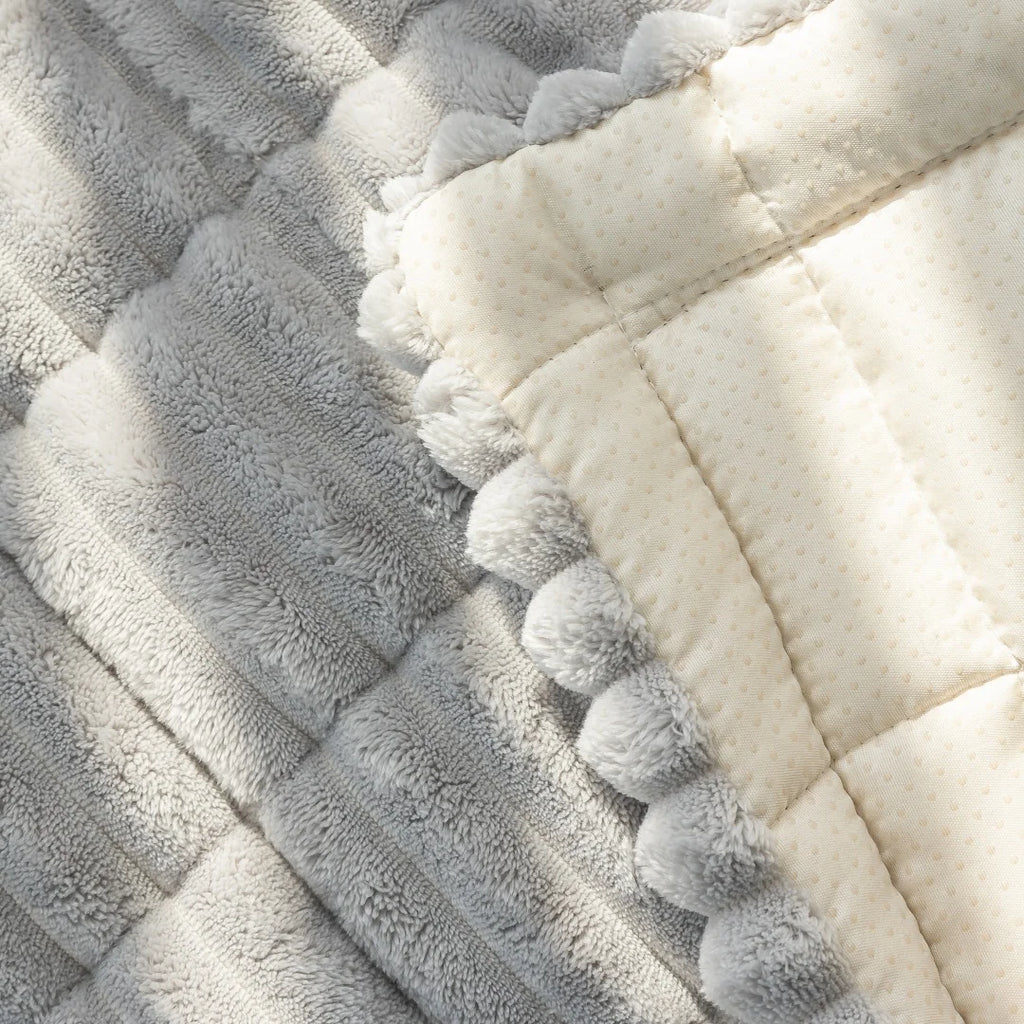 Thickened Flannel Sofa Pad – Warm Quilted Stripe Slipcover for Winter