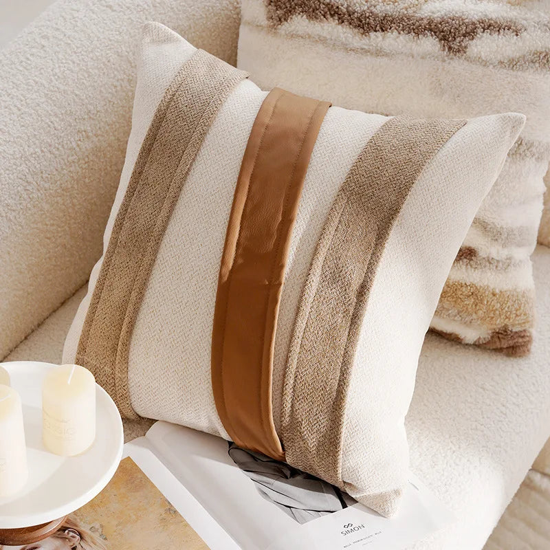 Brown Vintage Nordic Throw Pillow Cover – Light Luxury Patchwork Cushion Cover 45x45cm