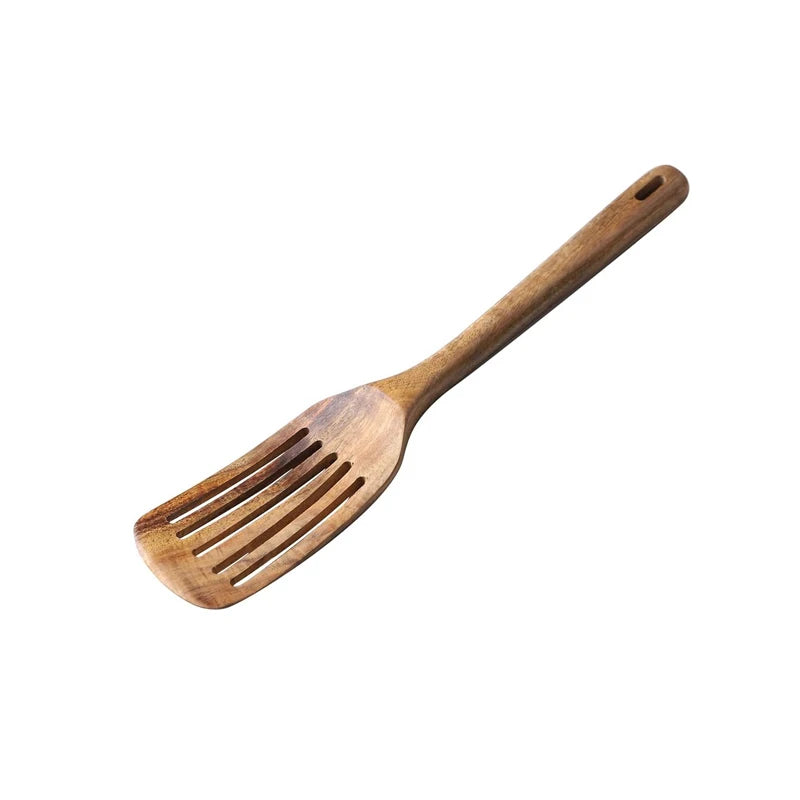 Teak Wood Spatula Set of 2 – Heat-Resistant Slotted Turner for Non-Stick Cookware