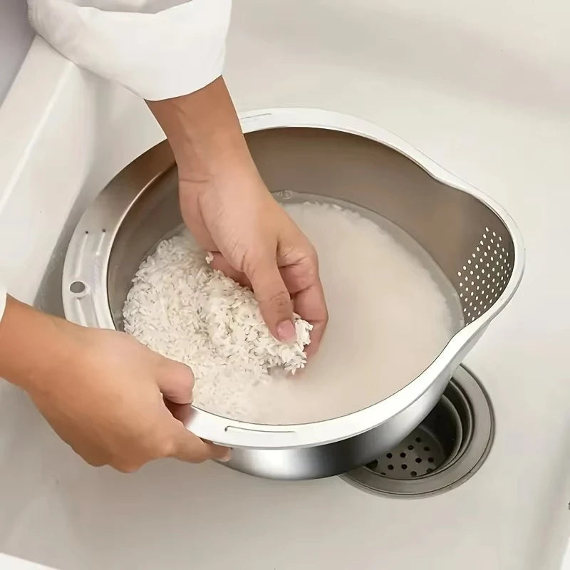 Stainless Steel Rice Washer & Strainer Bowl – Fruit & Vegetable Colander