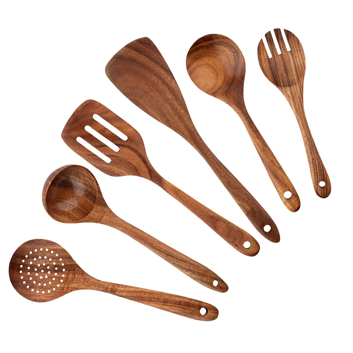 Wooden Kitchen Cooking Utensil Set – Spatula, Spoon, Fork & Storage Bucket
