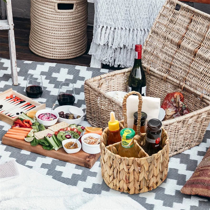 Handwoven Rattan Cutlery Holder – Round Wicker Flatware & Utensil Organizer