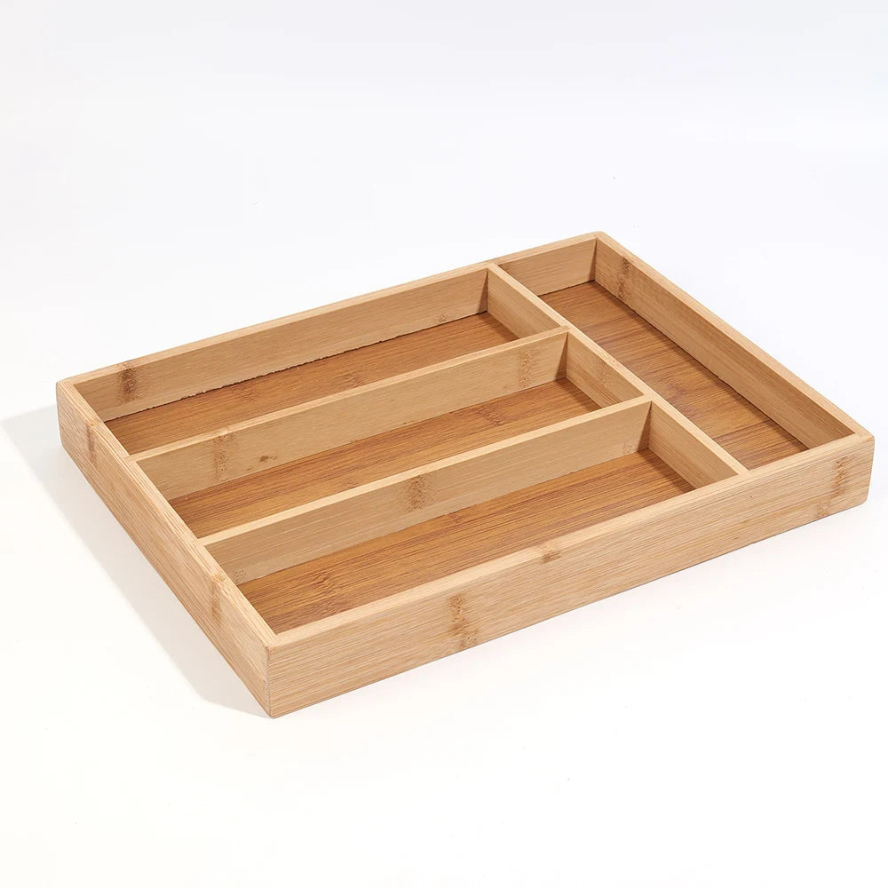 Bamboo Cutlery Drawer Organizer Tray – Divided Kitchen Utensil Storage