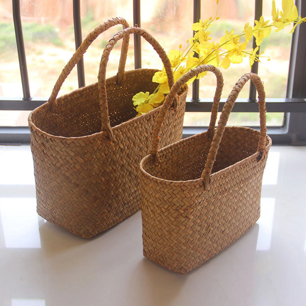 Handwoven Seagrass Basket – Boho Storage & Home Decor Organizer