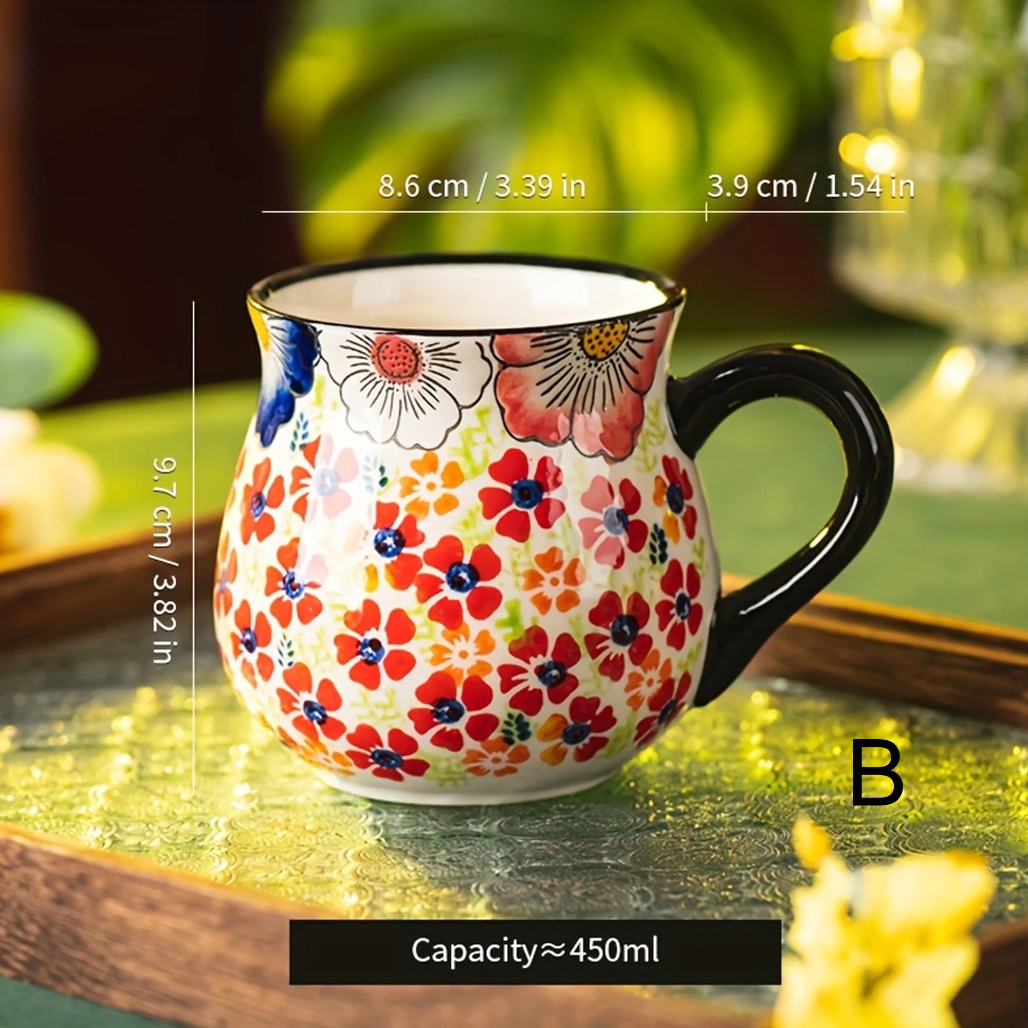 Hand-Painted Floral Ceramic Mug – Wide-Mouth Polish Pottery Style Coffee & Tea Mug