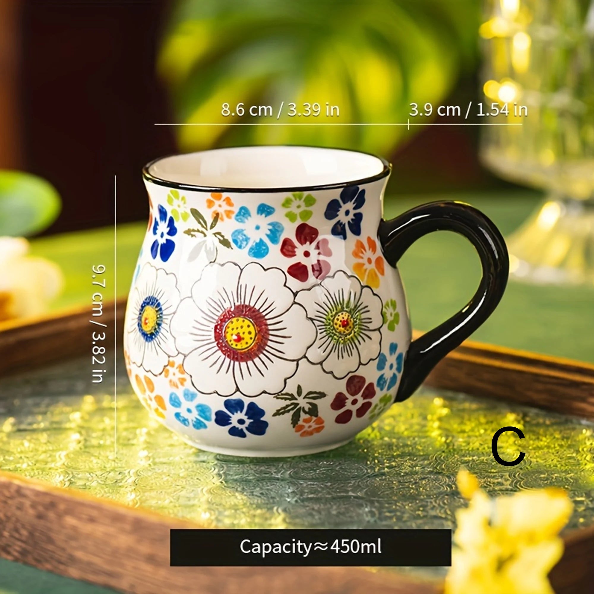 Hand-Painted Floral Ceramic Mug – Wide-Mouth Polish Pottery Style Coffee & Tea Mug