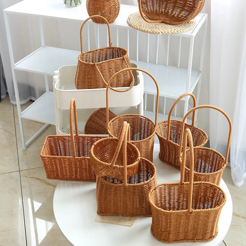 Handwoven Rattan Storage Basket – Multi-Use Fruit, Picnic & Desktop Organizer