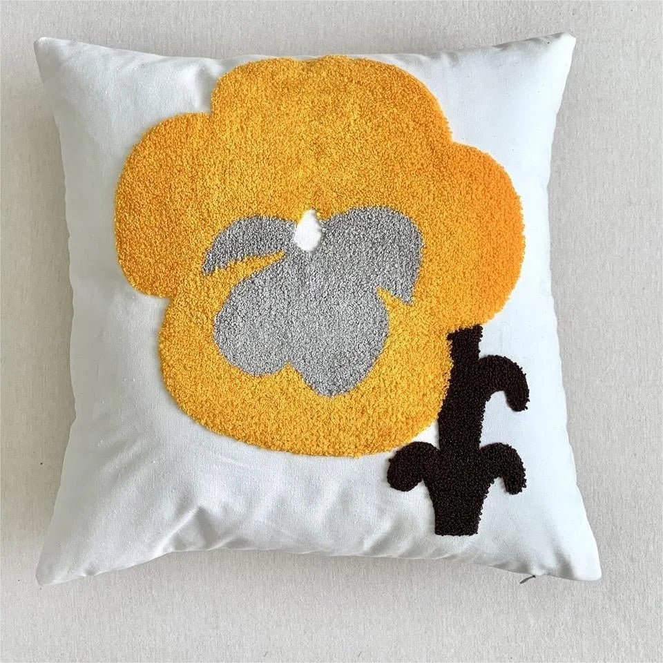Embroidered Floral Pillow Cover – Nordic Style Cotton Mesh Cushion Cover