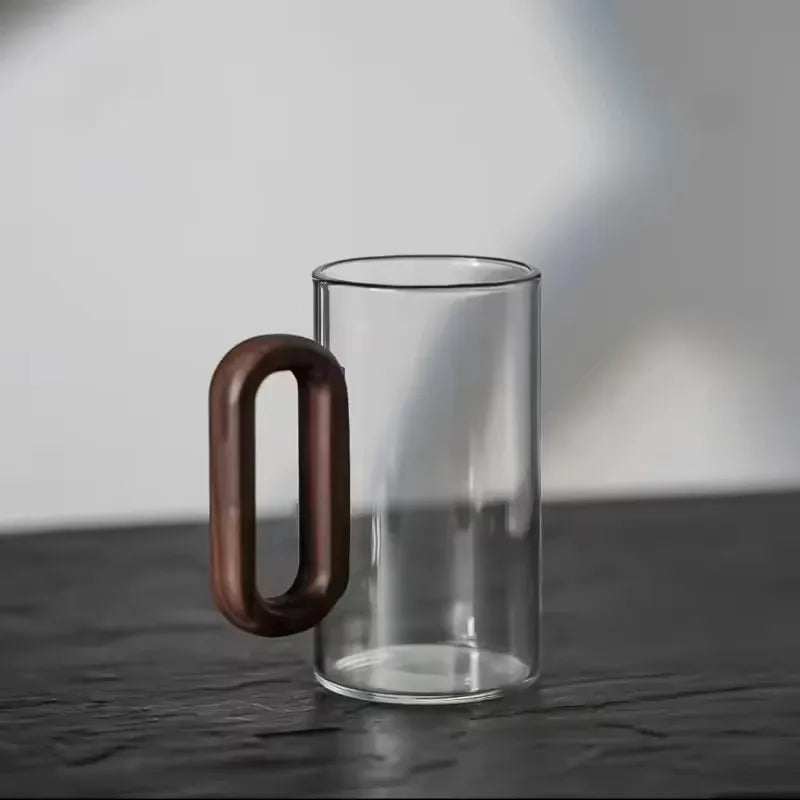 Glass Mug with Walnut Wooden Handle – 360ml Heat-Resistant Borosilicate Teacup