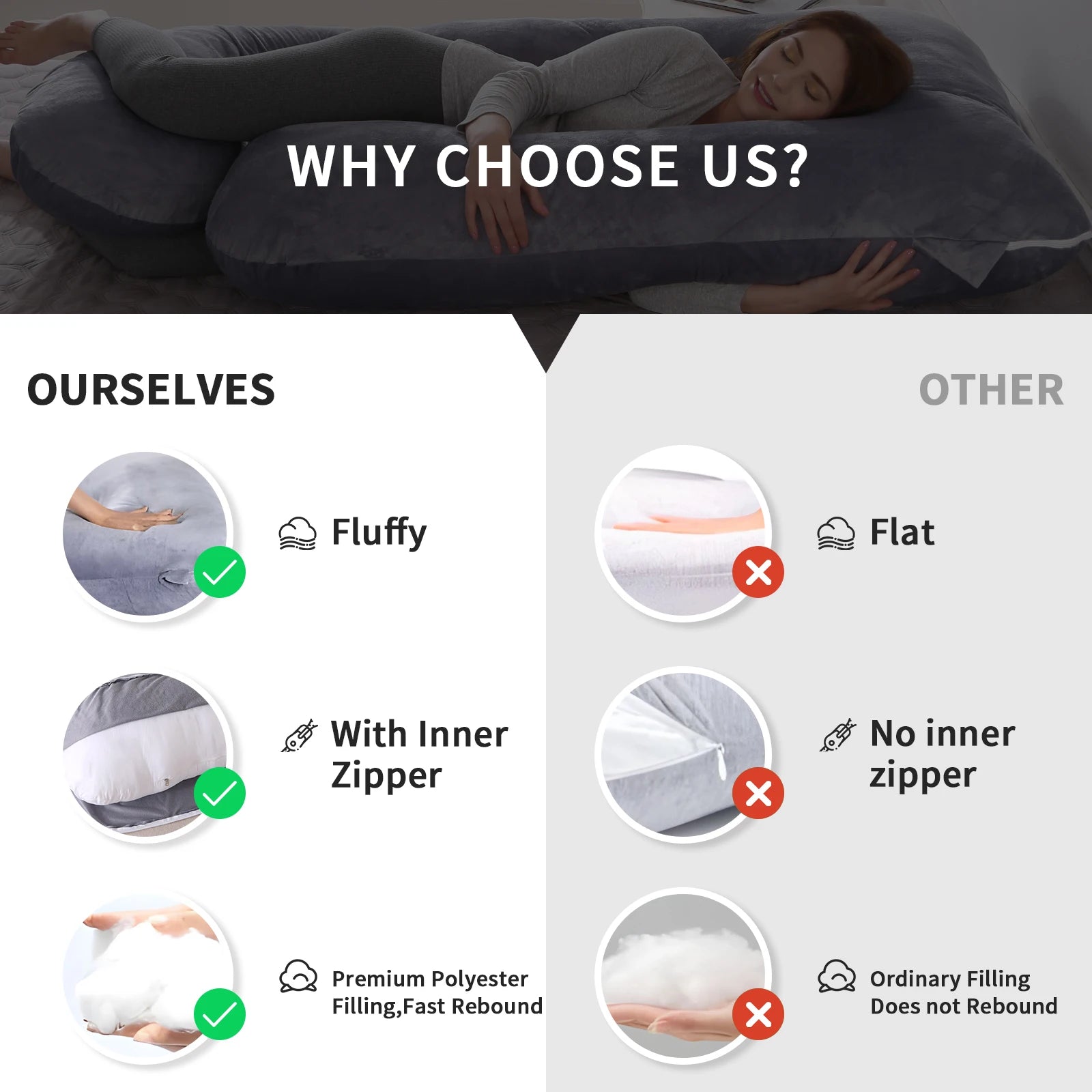 G-Shaped Full Body Pregnancy Pillow – Memory Foam Maternity Pillow with Removable Cover