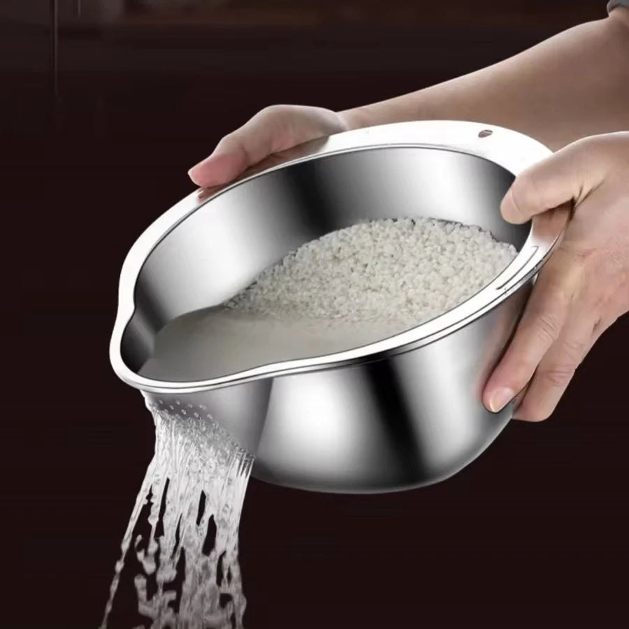 Stainless Steel Rice Washer & Strainer Bowl – Fruit & Vegetable Colander