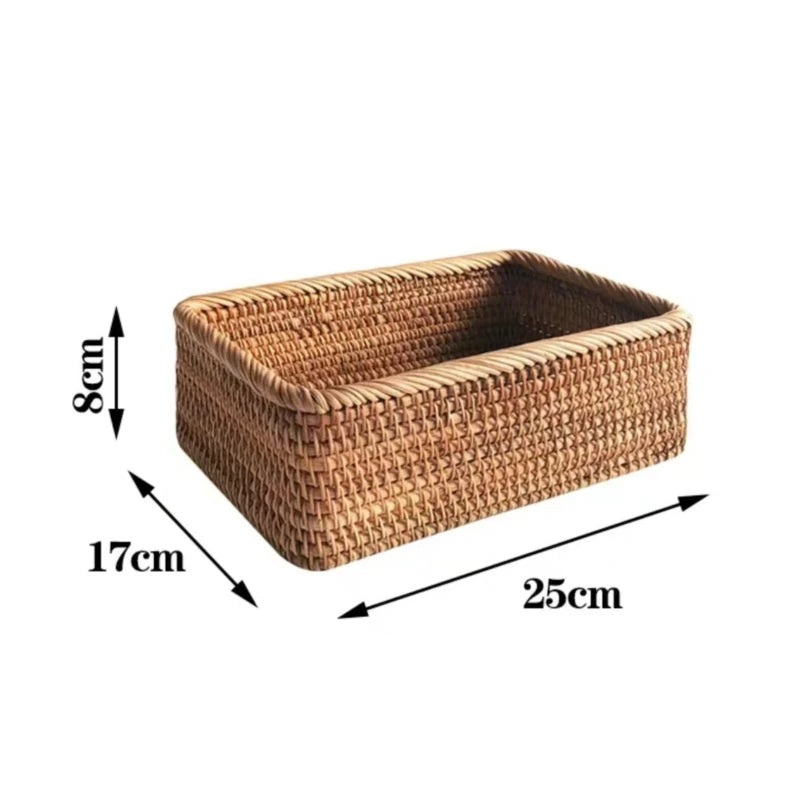 Handmade Rattan Nesting Baskets – Set of 3 Rectangular Wicker Storage Baskets