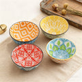 4-Piece Bohemian Ceramic Bowl Set – Dishwasher & Microwave Safe Salad, Soup & Snack Bowls