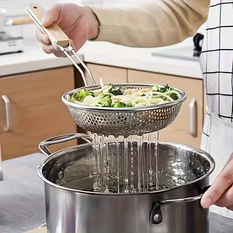 Fine Mesh Skimmer Spoon – Stainless Steel with Wooden Handle