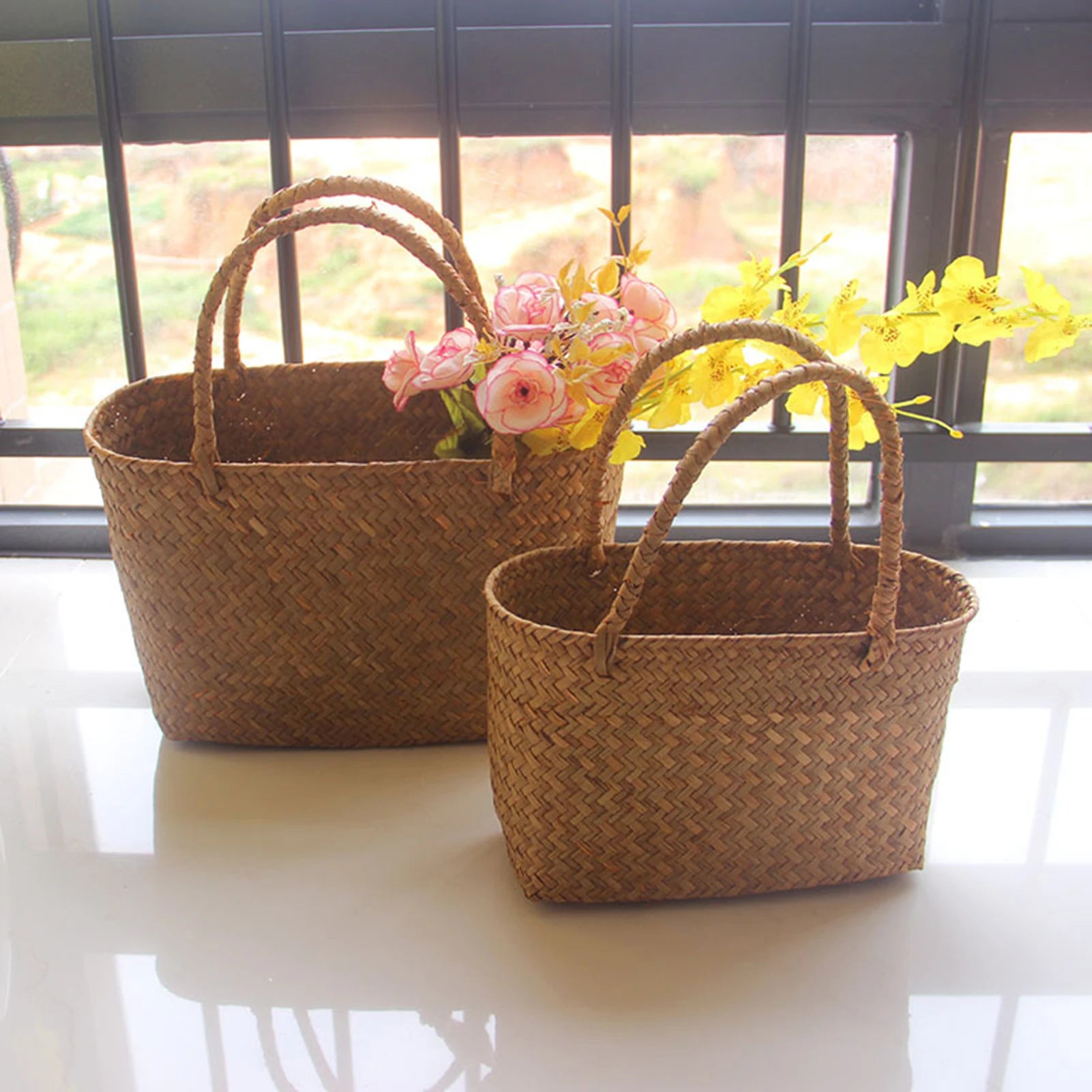Handwoven Seagrass Basket – Boho Storage & Home Decor Organizer