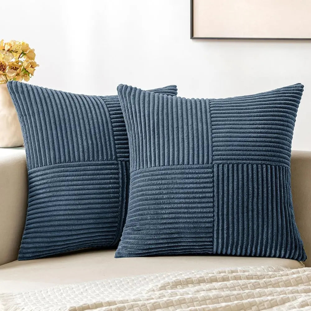 Rust Boho Corduroy Throw Pillow Cover – Farmhouse Patchwork Cushion Cover 18x18"