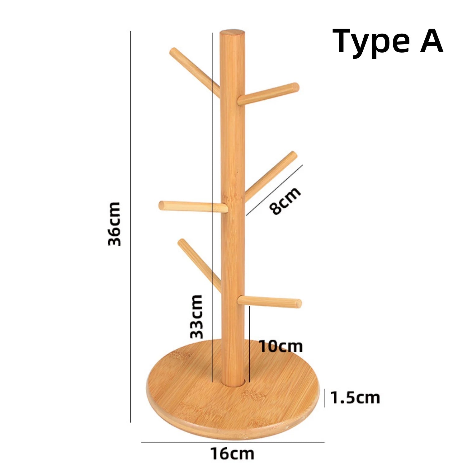 Bamboo Mug Tree with 6 Hooks – Coffee Cup Holder & Counter Organizer