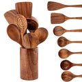 Wooden Kitchen Cooking Utensil Set – Spatula, Spoon, Fork & Storage Bucket