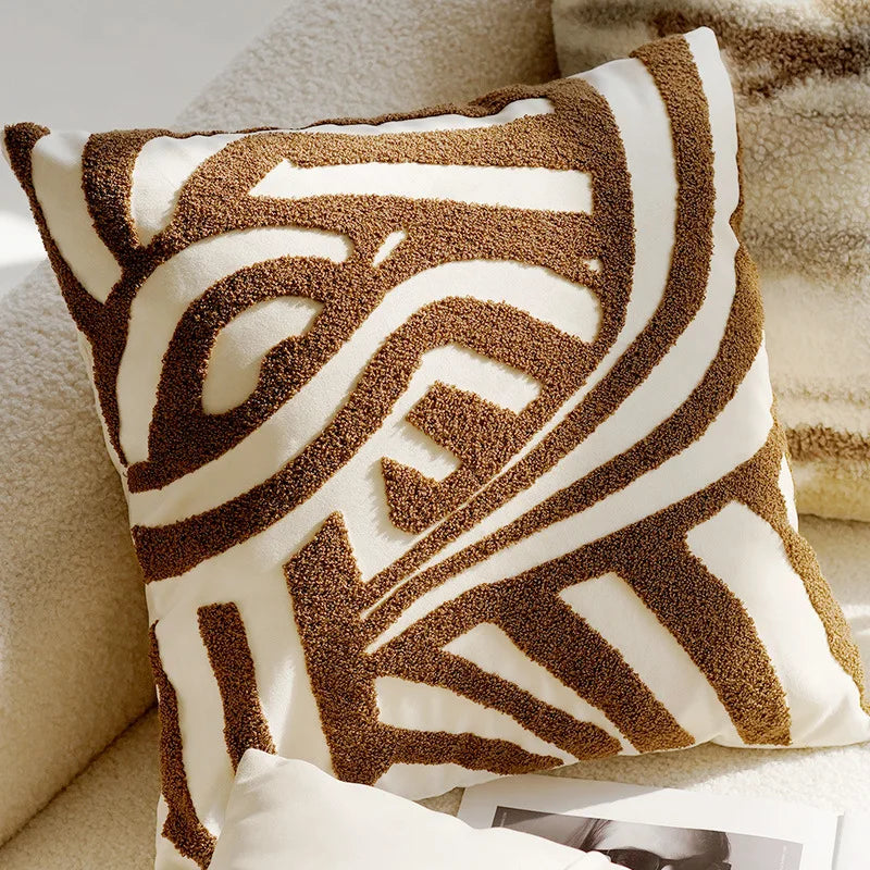 Brown Vintage Nordic Throw Pillow Cover – Light Luxury Patchwork Cushion Cover 45x45cm