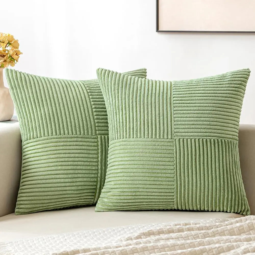 Rust Boho Corduroy Throw Pillow Cover – Farmhouse Patchwork Cushion Cover 18x18"