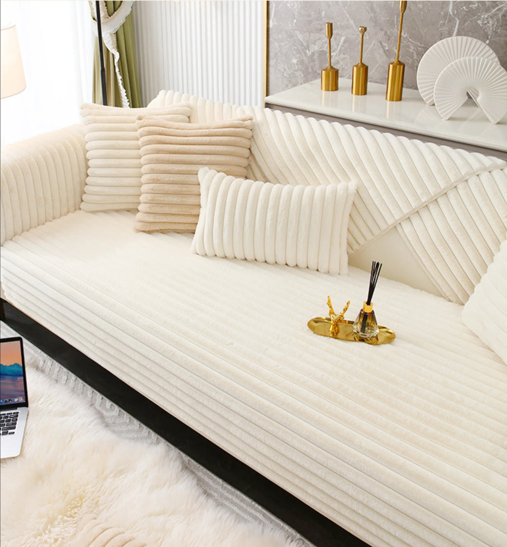 Faux Rabbit Fur Sofa Cushion Cover – Warm Non-Slip Seat Pad & Slipcover