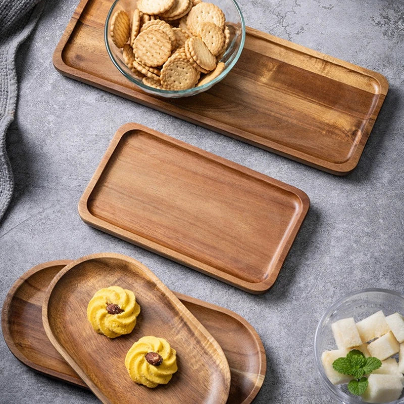Acacia Wood Serving Tray – Multi-Use Coffee Coaster & Fruit Plate