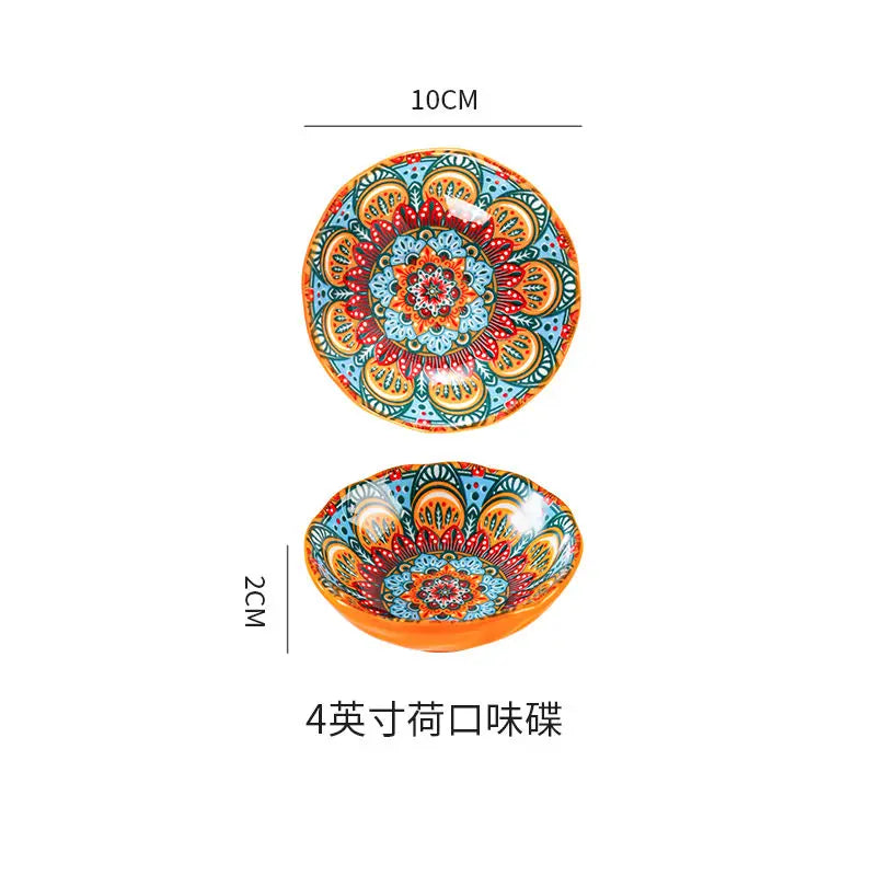 Bohemian Ceramic Rice Bowl with Handle – Soup, Noodle & Sauce Serving Bowl