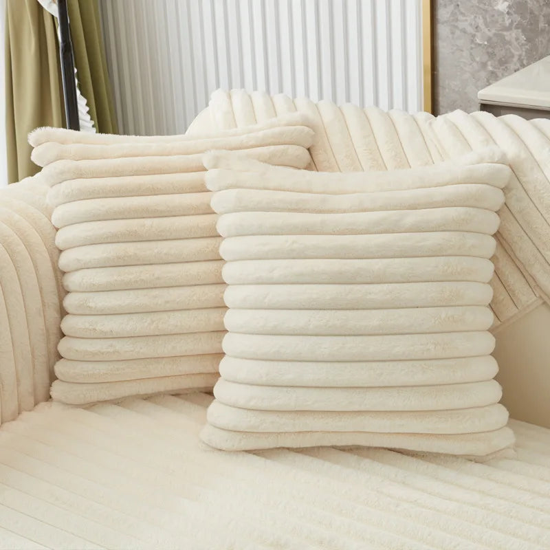 Faux Rabbit Fur Sofa Cushion Cover – Warm Non-Slip Seat Pad & Slipcover