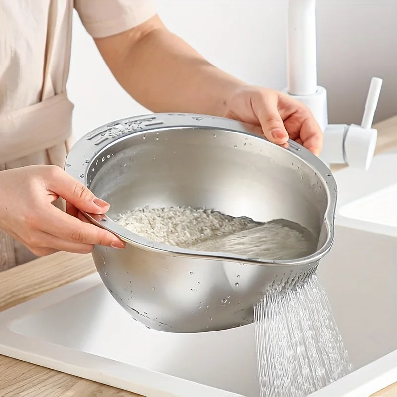 Stainless Steel Rice Washer & Strainer Bowl – Fruit & Vegetable Colander