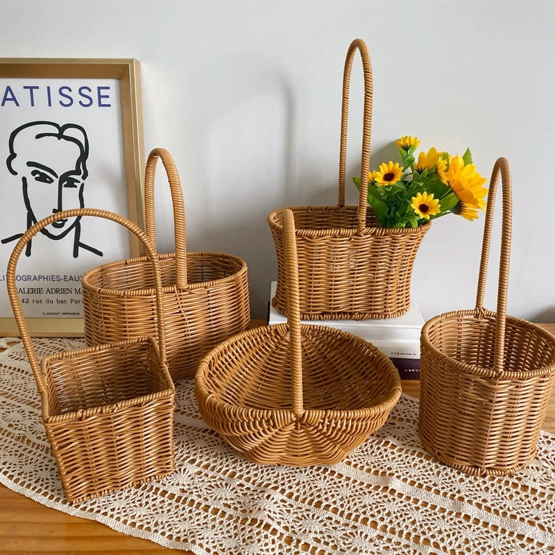 Handwoven Rattan Storage Basket – Multi-Use Fruit, Picnic & Desktop Organizer