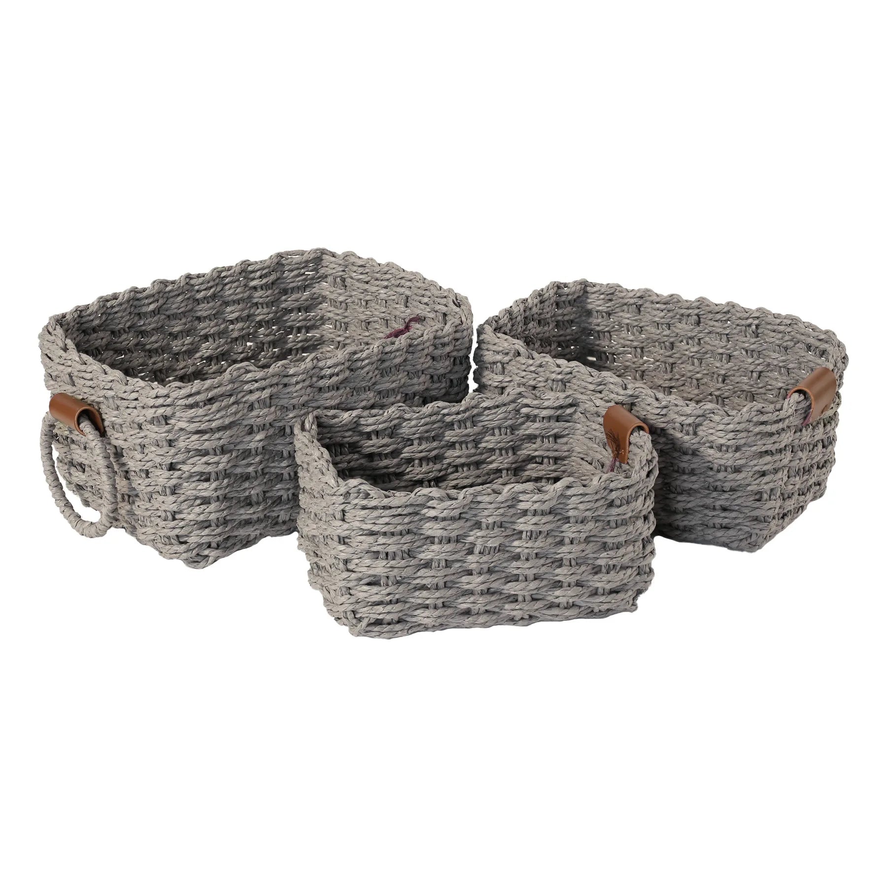 Woven Paper Rope Storage Baskets with Handles – Set of 3 Small Organizer Baskets