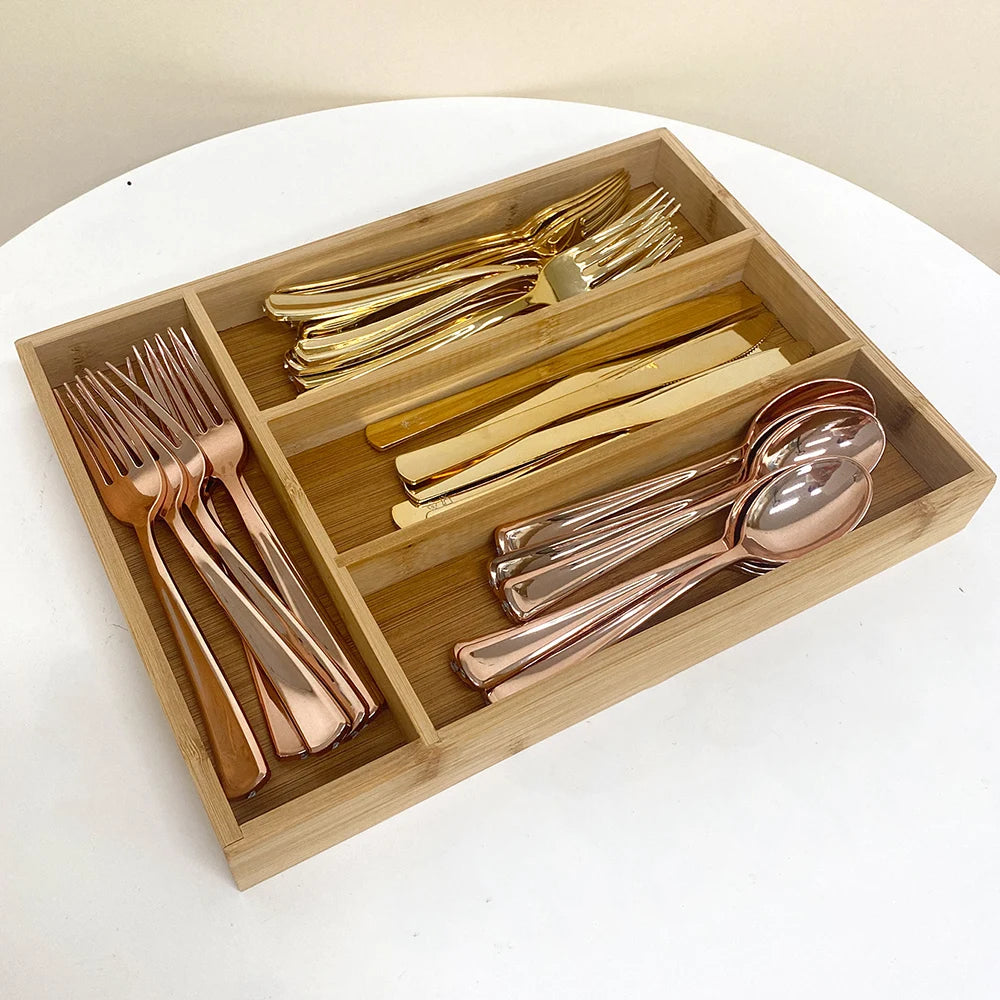 Bamboo Cutlery Drawer Organizer Tray – Divided Kitchen Utensil Storage