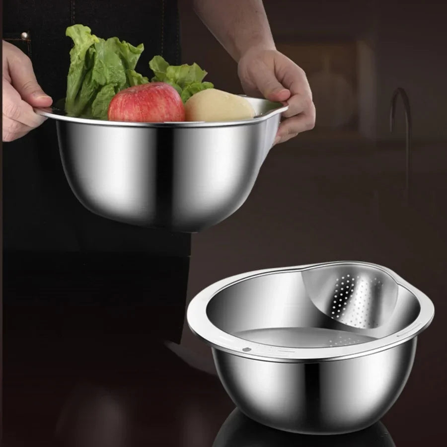 Stainless Steel Rice Washer & Strainer Bowl – Fruit & Vegetable Colander