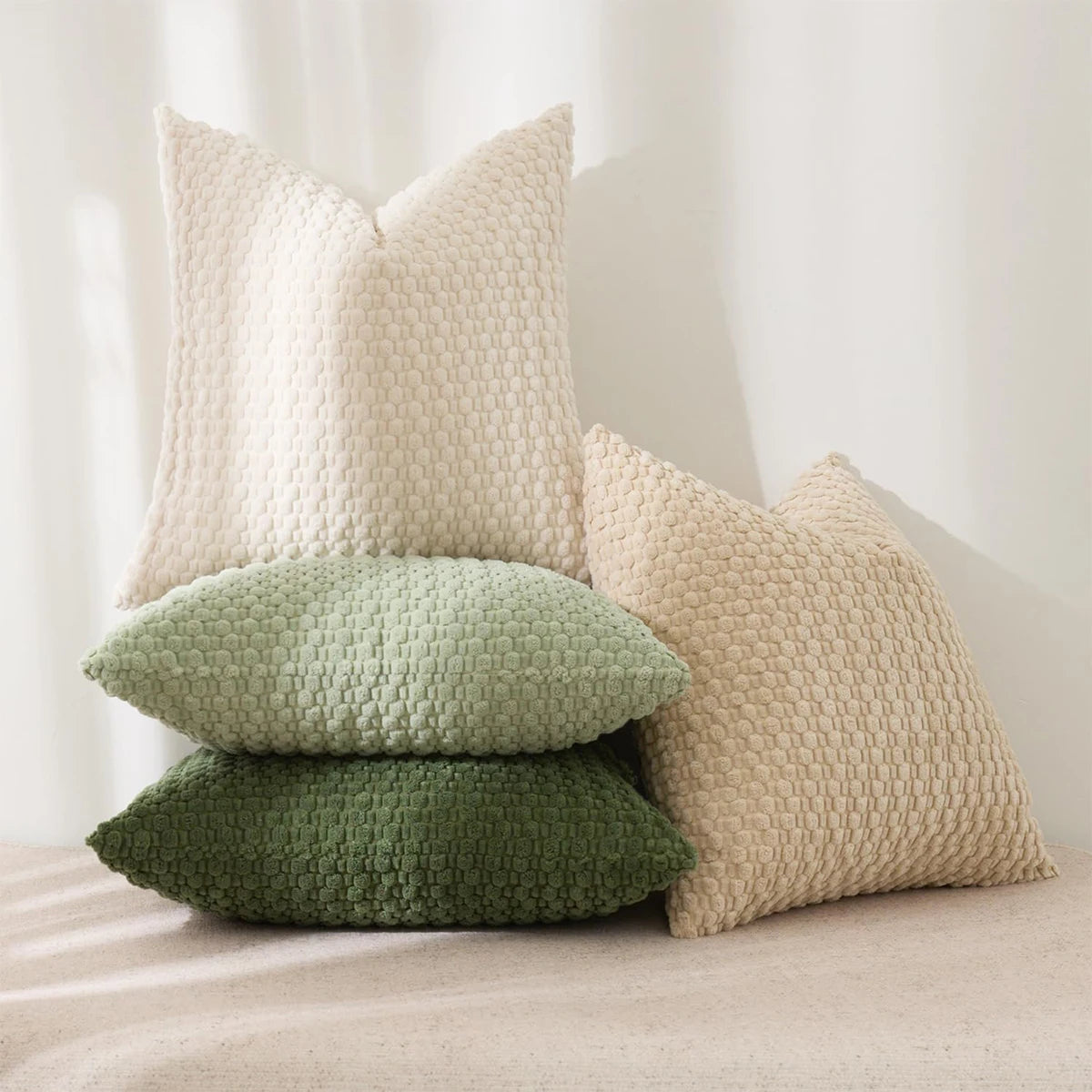 Boho Double-Sided Corduroy Pillow Cover – Farmhouse Neutral Striped Cushion Cover
