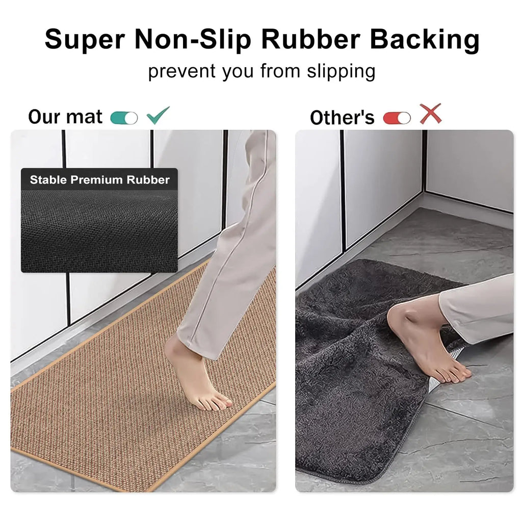 Anti-Slip Kitchen Floor Mat – Linen Weave, Rubber Bottom, Machine Washable