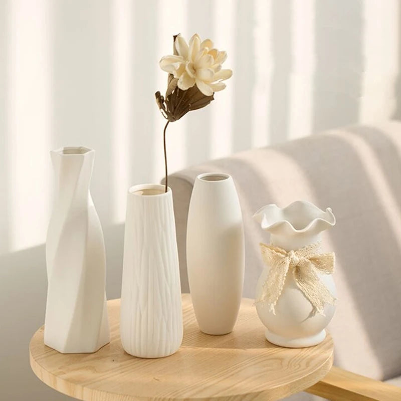 White Ceramic Vase – Nordic Matte Frosted Bud Vase for Home Decor