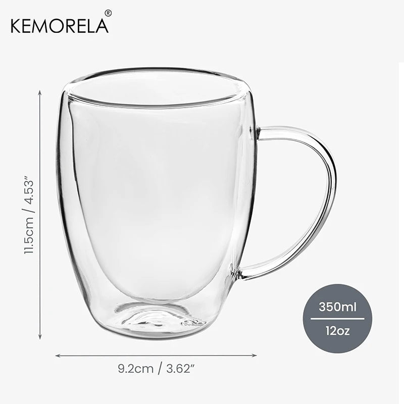 Double Wall Glass Coffee Mug with Handle – 350ml Transparent Cup for Coffee, Tea & Cappuccino