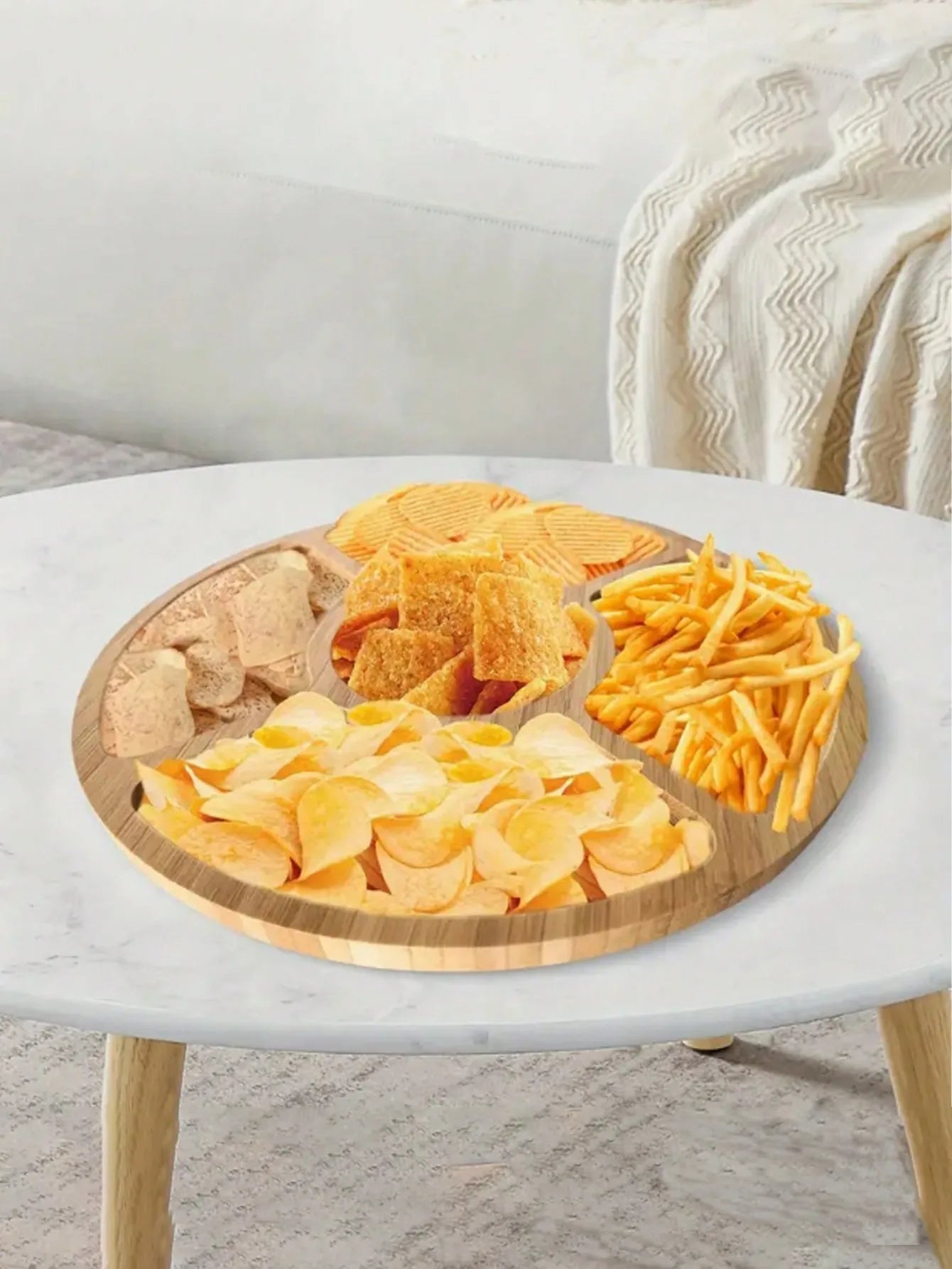 Elegant Round Bamboo Serving Tray – Smooth Surface for Snacks, Fruits & Decor