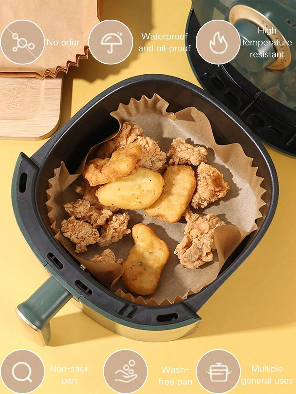 Disposable Air Fryer Liner Paper – Non-Stick, Oil-Proof, Food Grade