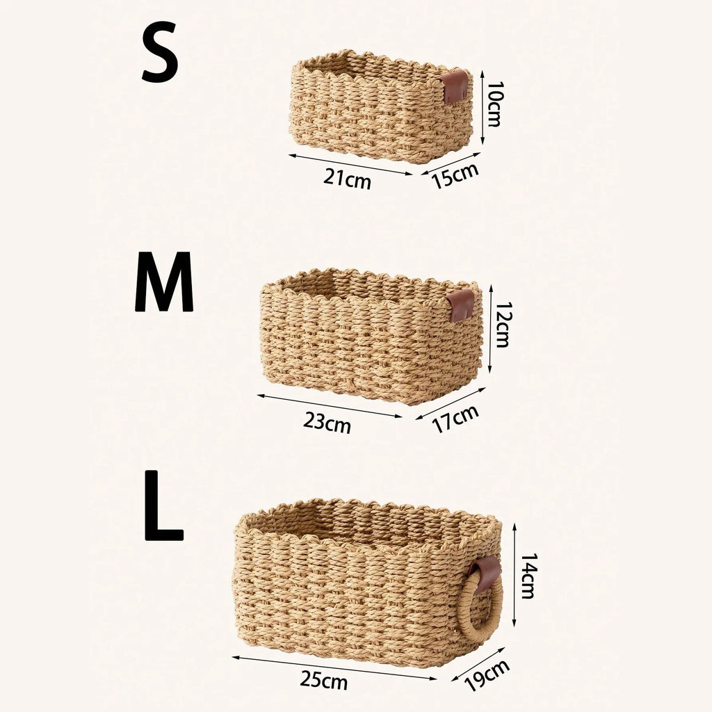 Woven Paper Rope Storage Baskets with Handles – Set of 3 Small Organizer Baskets