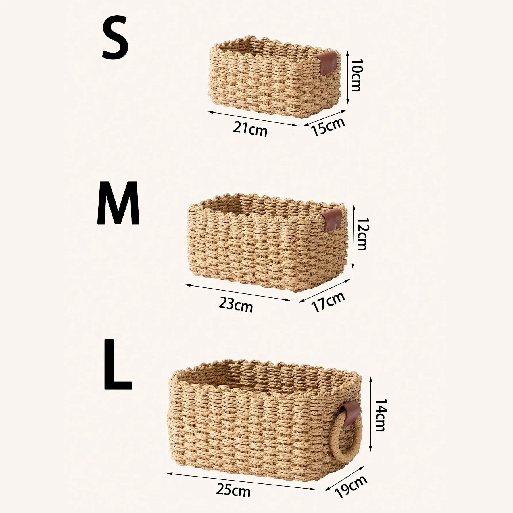 Woven Paper Rope Storage Baskets with Handles – Set of 3 Small Organizer Baskets
